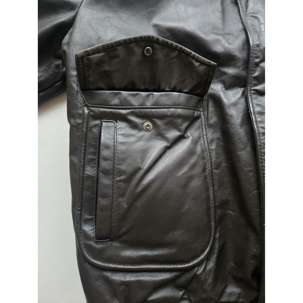 Vintage Brown Real Leather Bomber Jacket Sherpa Lining Mens 42/L XT Fall Winter - Picture 12 of 15